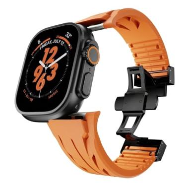 Imagem de DFAMIN Pulseira Fluororubber para Apple Watch Ultra 2 de 49 mm, S10, 46 mm, 45 mm, 44 mm e 42 mm, para iWatch séries 6, 5, 4, se 9, 8, 7, ultra cortada ao tamanho, pulseira fluororubber, S10 46MM,