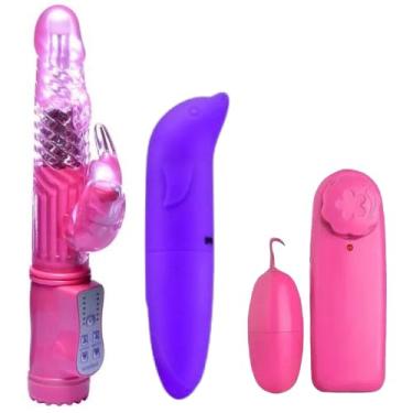 Imagem de Kit SexShop 3 Vibradores: Vibrador Ponto G Golfinho + Vibrador Rotativo + Bullet