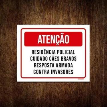 Imagem de Kit 3 Placa Sinalização - Atenção Residência Policial - Sinalizo