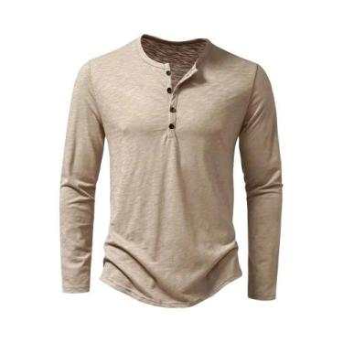 Imagem de Camiseta Masculina De Algodão Slim Fit Com Gola Henley, Manga Longa, R