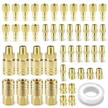 Imagem de 47 peças de acessórios de mangueira de ar de conexão rápida de 1/4 polegada, acessórios de compressor de ar de metal premium com fita de teflon, acessórios de linha de ar de conexão rápida para