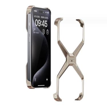 Imagem de SNIDII Nova capa bumper sem moldura para iPhone 15 Pro Max, 15 Pro, 15 capa - Material de alumínio e design em forma de X para resfriamento eficaz (dourado, iPhone 15 Pro Max)