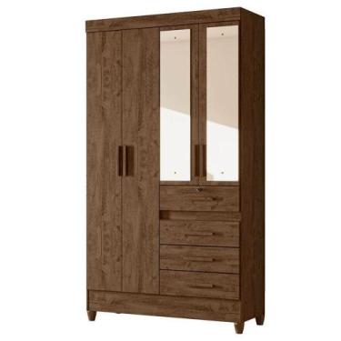 Imagem de Guarda Roupa Solteiro Sobral 4 Portas Castanho Wood Com Espelho - Mova