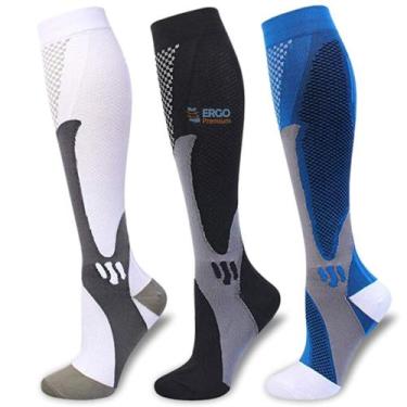 Imagem de Kit 3 Pares Meia de Compressão Elástica Anti Varizes Trombose Má Circu