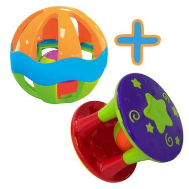 Imagem de Bolinha Chocalho Didática Educativa para Bebe Colorida + Torre Chocalh