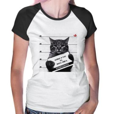 Imagem de Baby Look Raglan Atirei o pau na Dona Chica - Foca na Moda, Branco, Pr