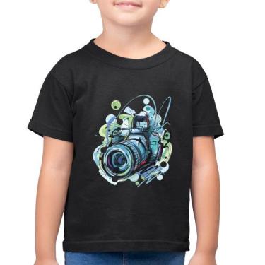 Imagem de Camiseta Algodão Infantil Câmera Fotográfica - Foca na Moda, Preto, 6