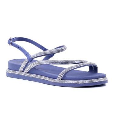 Imagem de Sandália Papete Casual Feminino Tiras com Brilho Fechamento Fivela Con