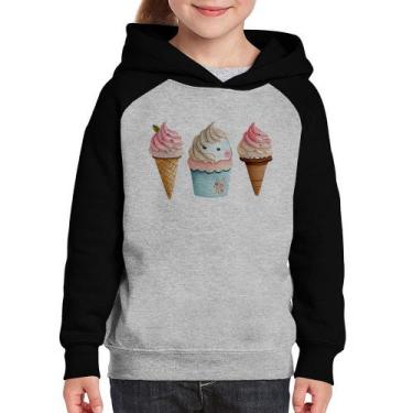 Imagem de Moletom Infantil Unicórnio Sorvete - Foca na Moda, Cinza, Preto, 10