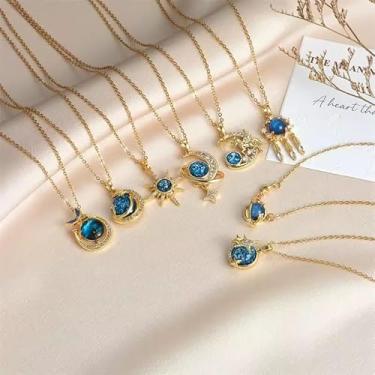 Imagem de Colar Feminino Celestial Folheado a Ouro e Prata com Pedra Azul Decorativa