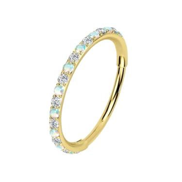 Imagem de ALACLO Anéis de nariz, argola de cartilagem de opala branca para mulheres e homens, aço cirúrgico 316L 20 g labret lábio tragus hélice daith piercing joia 7 mm ouro