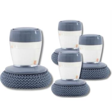 Imagem de Kit de 2 Escovas de Louça e Panela de Aço - com Dispenser e Recipiente para Detergente, Ideal para Cozinha, Limpeza de Fogão e Utensílios Práticos (4 UNIDADES)