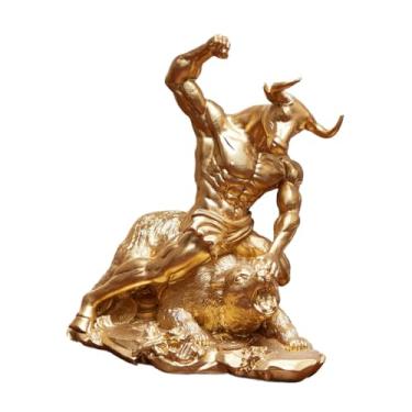 Imagem de predolo Estátua de touro e urso em luta, estatueta de resina, peça central criativa, escultura de animal, decoração de mesa para estante, armário ou sala de, Ouro