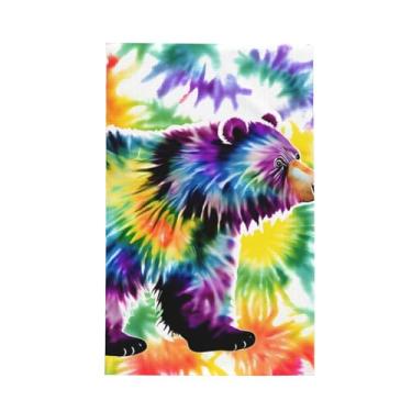 Imagem de XLLingL Toalhas de cozinha Bear Dancing Tie Dye Print Waffle, panos de prato de microfibra, para decoração e limpeza de cozinha - 1 peça