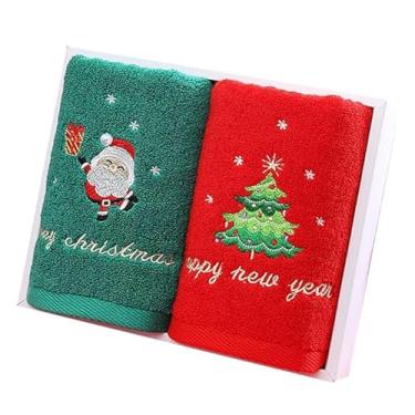 Imagem de 2 Peças Conjunto de Toalhas Mão Toalha Banho Papai Noel Caixa Presente para Rosto e Banheiro Ano Novo Macia Absorvente Alta-Algodão Multiuso Decoração