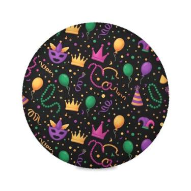 Imagem de Wassud Jogo americano Carnaval coroa balões redondos tapetes de mesa para cozinha e jantar tapetes laváveis resistentes ao calor decoração de mesa 39 cm