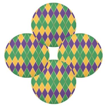 Imagem de Wassud Jogo americano conjunto de 4 tapetes de mesa redondos com padrão de diamante carnaval para cozinha e jantar tapetes laváveis resistentes ao calor decoração de mesa 39 cm