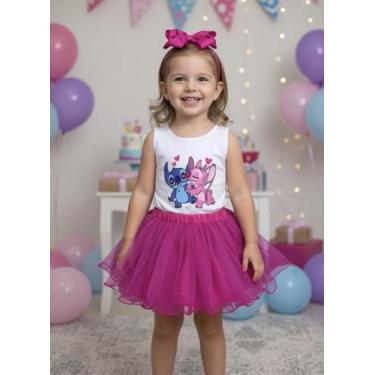 Imagem de Conjunto Infantil Body e Saia Pink Lilo Stitch e Angel - Mali Modinha 