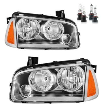 Imagem de Vizotae Conjunto de faróis para Dodge Charger 2006-2010 com luz de canto Singal, feixe alto/baixo com lâmpadas, lado do motorista e do passageiro