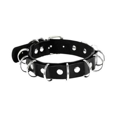 Imagem de Colar Choker Punk Preto Para Mulheres Em Couro PU Com Coração, Cadeado