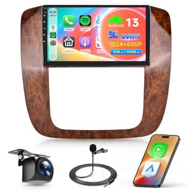 Imagem de Rádio estéreo 2G + 64G para GMC Yukon Sierra Chevy Tahoe Suburban Silverado 2007-2013, sem fio Carplay Android Auto, 5GWiFi GPS, tela sensível ao toque 2,5D estéreo de 9 polegadas, FM SWC, câmera de