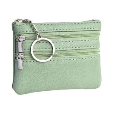 Imagem de Carteira De Couro Feminina Com 3 Zíperes, Porta Moedas, Chaveiro, Port