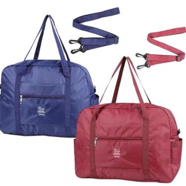 Imagem de INVODA Bolsa de viagem, bolsa de mão, bolsa de mão Spirit Airlines, bolsa de ombro para fim de semana, à prova d'água, esportiva, academia, para mulheres e homens, Vermelho + azul, Bolsa de viagem