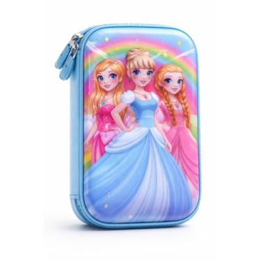 Imagem de Estojo Infantil 3D em EVA Unissex com 3 Compartimentos – Estojo Escolar Grande para Lápis, Canetas e Acessórios | Porta-Canetas Fofo Resistente, Volta às Aulas (Princesas)