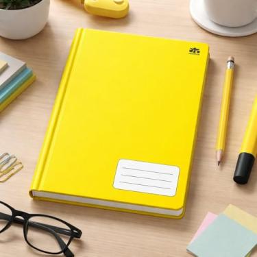 Imagem de Caderno Universitário 1 Matéria, 96 Folhas Pautadas, Espiral, Capa Dura, Amarelo, 28x21x1 cm
