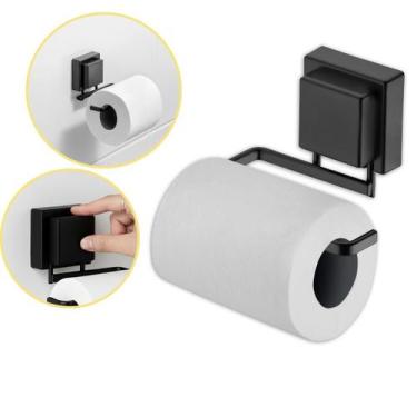 Imagem de Suporte Porta Papel Higiênico Papeleira Banheiro Lavabo Ventosa Preto 