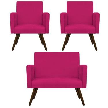 Imagem de Kit Namoradeira e 02 Poltronas Beatriz Palito Tabaco Suede Pink - Doce