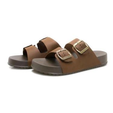 Imagem de Sandalia Papete Rasteira Couro Anatomica Unissex Sola EVA Fivela Metal Ajustavel Confortavel Leve-Unissex