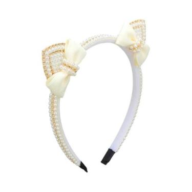 Imagem de Tiara Elegante Com Orelhas De Gato, Pérolas E Strass Para Mulheres E M