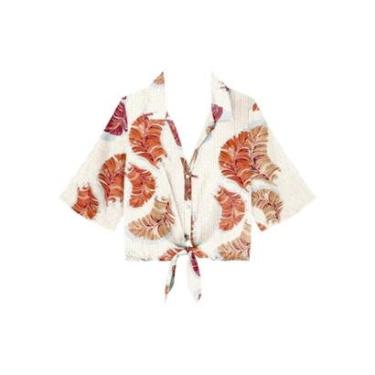 Imagem de Camisa De Mangas Curtas Estampada Com Botões E Amarração-Feminino