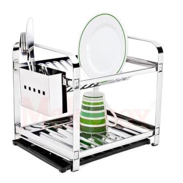 Imagem de Escorredor 12 Pratos Em Aço Bandeja Coletora Porta Talheres Inox - Ori