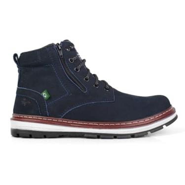 Imagem de Bota Coturno Masculina Casual Cano Alto Couro Azul Marinho Solado Tricolor Trilha Escalada Caminhada (Normal, BR, Adulto, Numérico, 40)