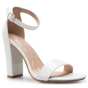 Imagem de Olivia K Salto alto feminino com tiras grossas - formal, casamento, festa? Sapato clássico simples, Patente branca, 38