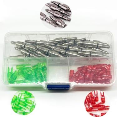 Imagem de Conjunto de 60 peças de pontas de flecha e pino de garganta, 20 pontas de parafuso de aço (100 grãos), 40 pinos (pino 1, adequado para cordas de arco de 12 a 14) pontos de bala rosqueados de 5/40.6 cm