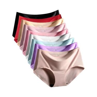 Imagem de Calcinhas Sem Costura De Seda Gelada Tamanho Grande 9 Peças Para Mulhe