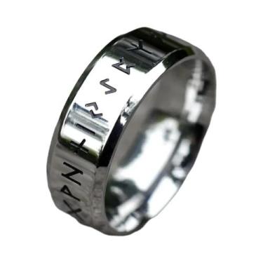 Imagem de Anel Unissex Retrô Viking Odin Com Letras Em Aço Inoxidável 316L  Joia