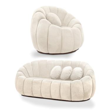 Imagem de Sofá 2 Lugares com Poltrona Orgânica Fixa Cloud Bouclê Bege E03 - D'Rossi