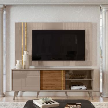 Imagem de Painel TV 60 Pol 160cm com Rack Bancada para Sala Hylon Fendi/Naturale M20 - D'Rossi