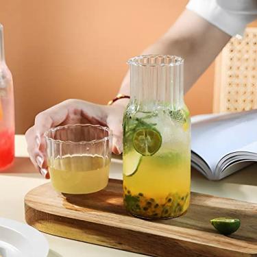 Imagem de Conjunto de jarra de água de vidro com copo de 500 ml/600 ml, resistente ao calor, em forma de V, garrafa de enxaguante bucal de grande capacidade para banheiro, cabeceira, garrafa de água para