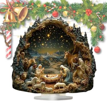 Imagem de Decoração de Natal cristã - Enfeites de Natal 2D para presépio com base - Placa de decoração religiosa para prateleira de mesa, peitoril de janela, mesa, casa, mulheres, homens