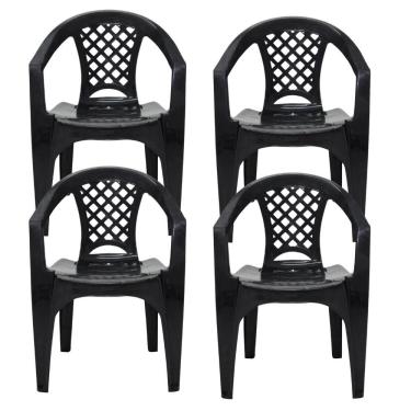 Imagem de Kit 4 Cadeiras Tramontina Iguape Com Braços Empilhável Preto