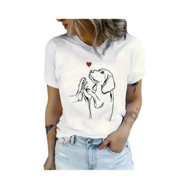 Imagem de Camiseta Casual Com Estampa De Coração E Cachorro, Manga Curta, Gola R
