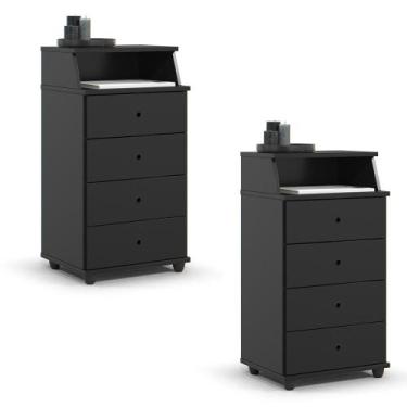 Imagem de Conjunto de 2 Mesa de Cabeceira Luxo II New com 4 Gavetas - EJ Móveis,