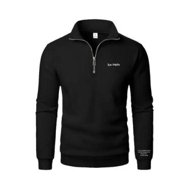 Imagem de Moletom Masculino Oversized Com Capuz E Meio Zíper, Gola Alta, Tendênc