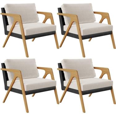 Imagem de Kit 04 Poltronas Pietra L02 Couríssimo Preto Linho Cru