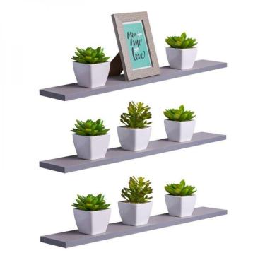 Imagem de Kit 3 Prateleiras 70 X 15cm Cinza Claro Suporte Invisível